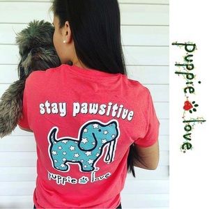 Puppie Love | Red White and Blue "Stay Pawsitive" Short Sleeve Tee | Size Medium